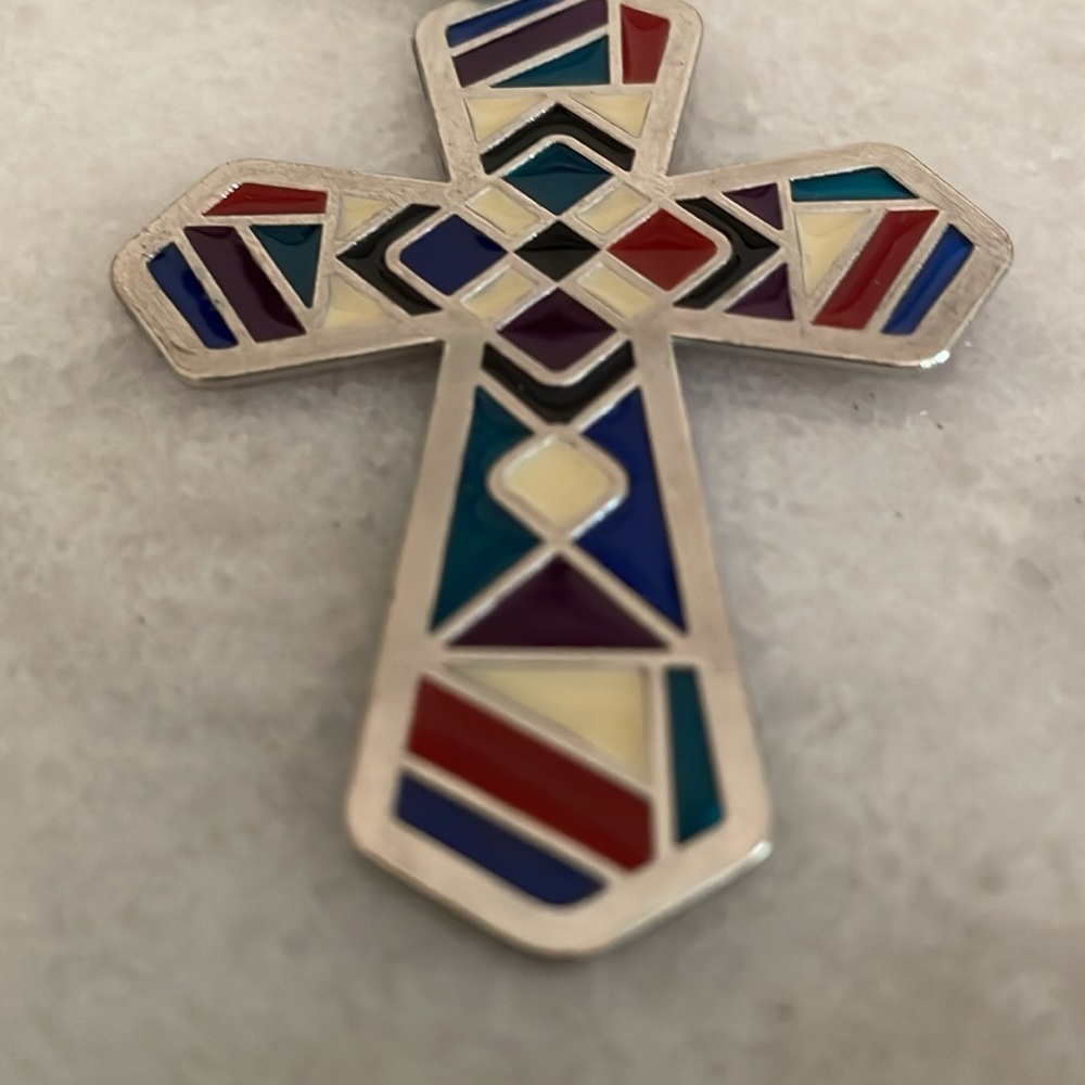 Colorful rear view mirror cross pendant - Picture 3 of 10